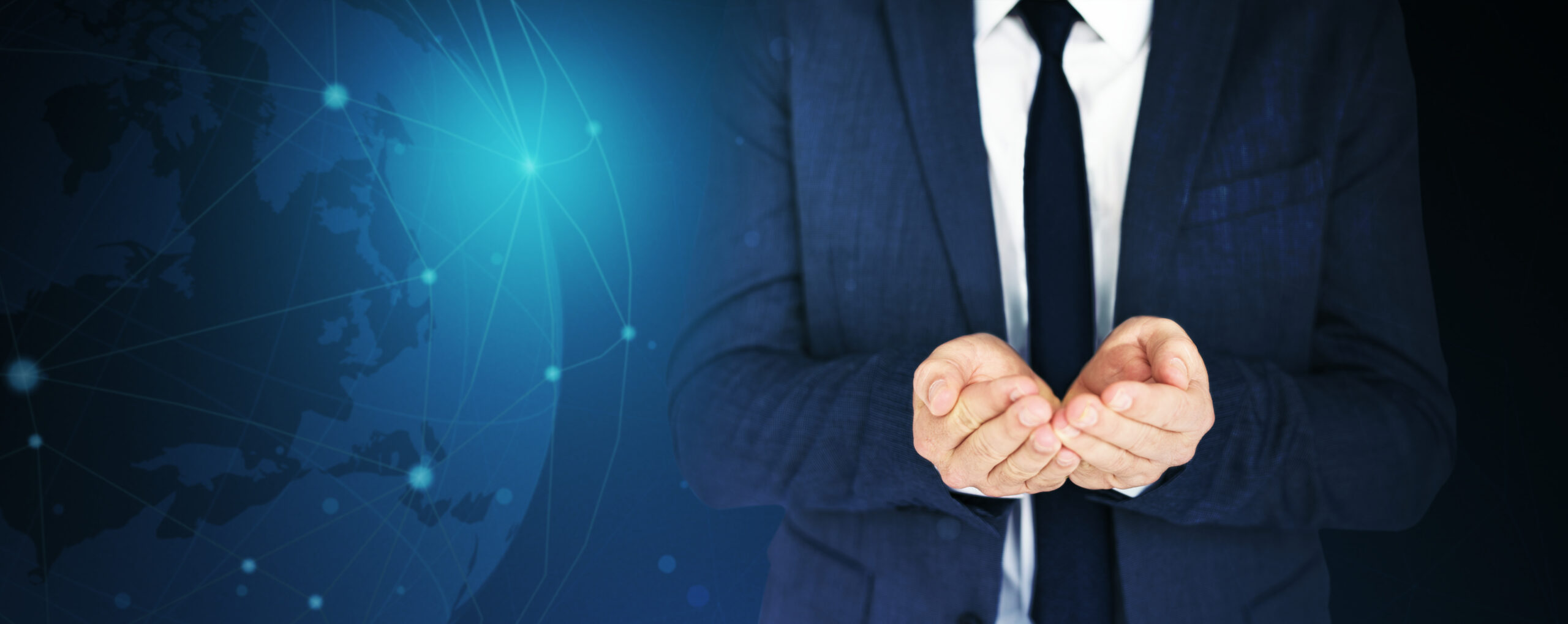 businessman cupped his hands blue tone scaled